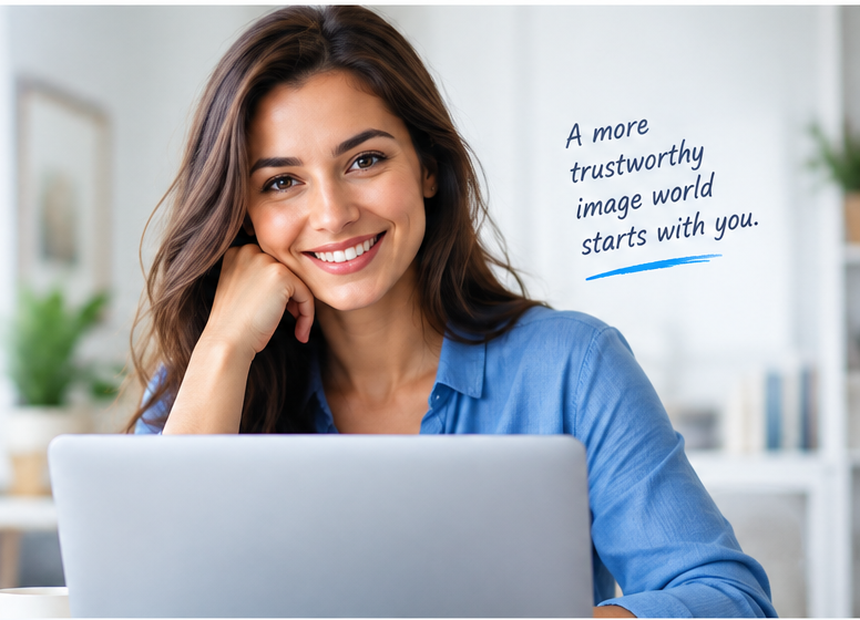 Woman reviewing an image with confidence